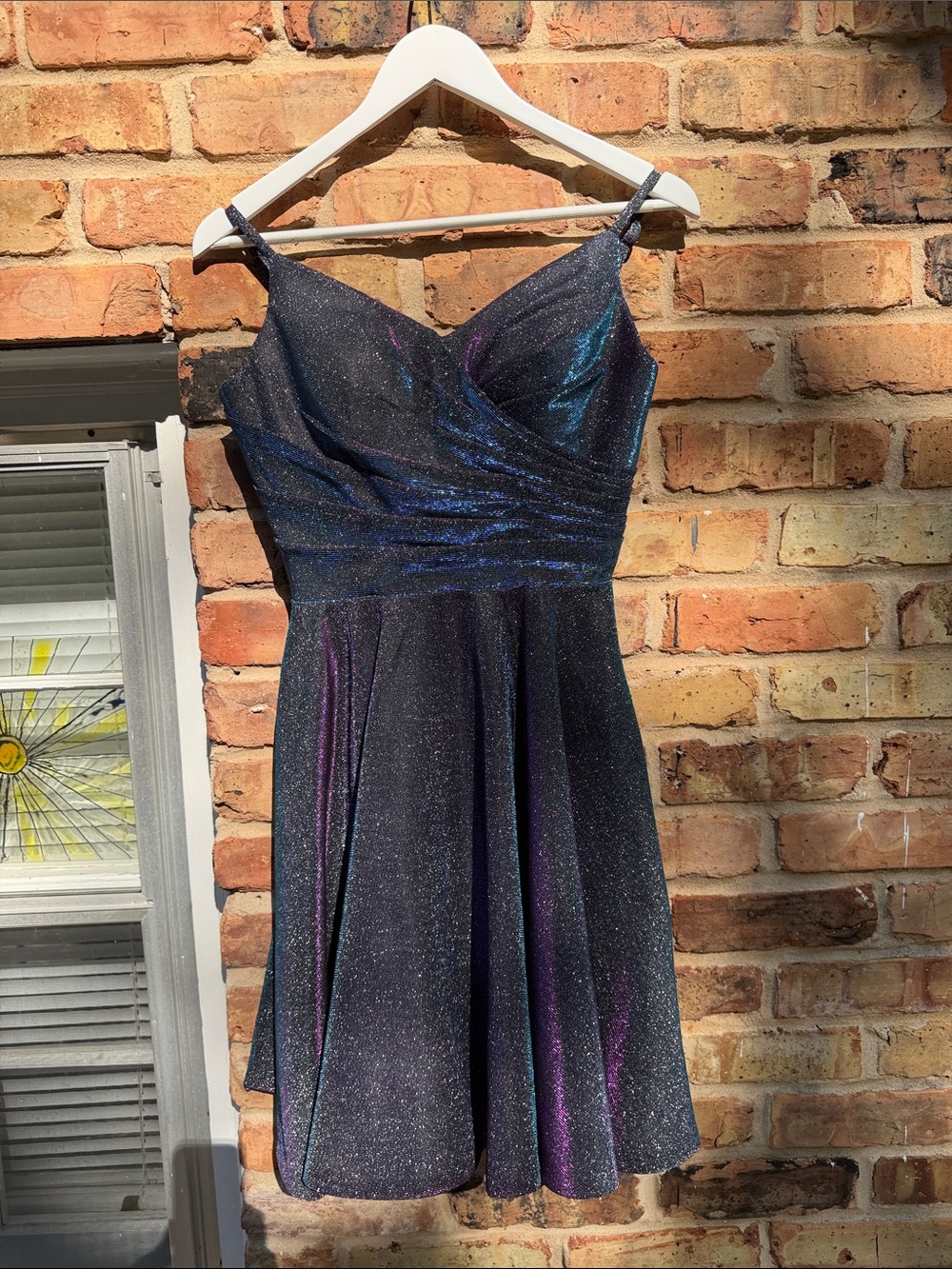 Shimmery Iridescent A-Line HOCO Dress - blue
